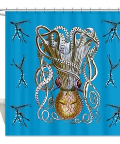 Spotted Octopus Blue Shower Curtain for Oceanic Bathroom 