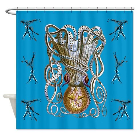 Spotted Octopus Blue Shower Curtain for Oceanic Bathroom