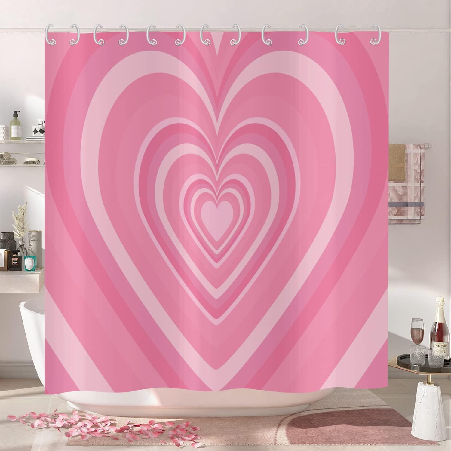 Spread Love With Valentine'S Shower Curtain In Pink Heart Design