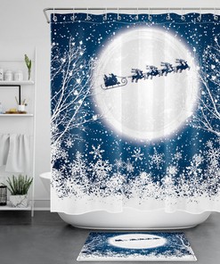 Sprightly Christmas Moon And Snowflake Shower Curtain - Festive Bathroom Accessory