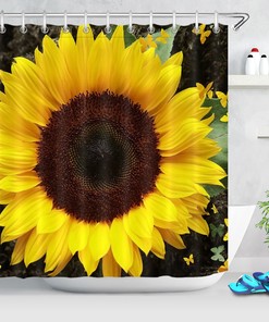 Spring Bloom Sunflower Yellow Butterflies Shower Curtain for Flower Lovers' Bathroom