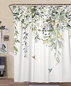 Spring Bohemian Green Eucalyptus Leaf Shower Curtain For Fresh Bathroom