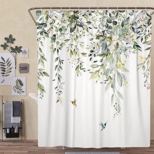 Spring Bohemian Green Eucalyptus Leaf Shower Curtain For Fresh Bathroom