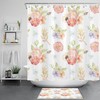 Spring Botanical Green Leaf Pink Floral Shower Curtain Set for Pink Lovers' Bathroom 