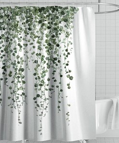 Spring Botanical Plant Branch Bouquet Shower Curtain With Green Leaves For Your Bathroom 