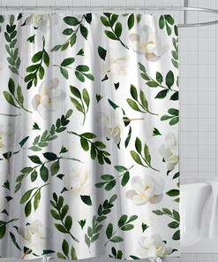 Spring Botanical Plant Branch Bouquet Shower Curtain With Green Leaves For Your Bathroom
