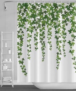 Spring Botanical Plant Branch Bouquet Shower Curtain With Green Leaves For Your Bathroom