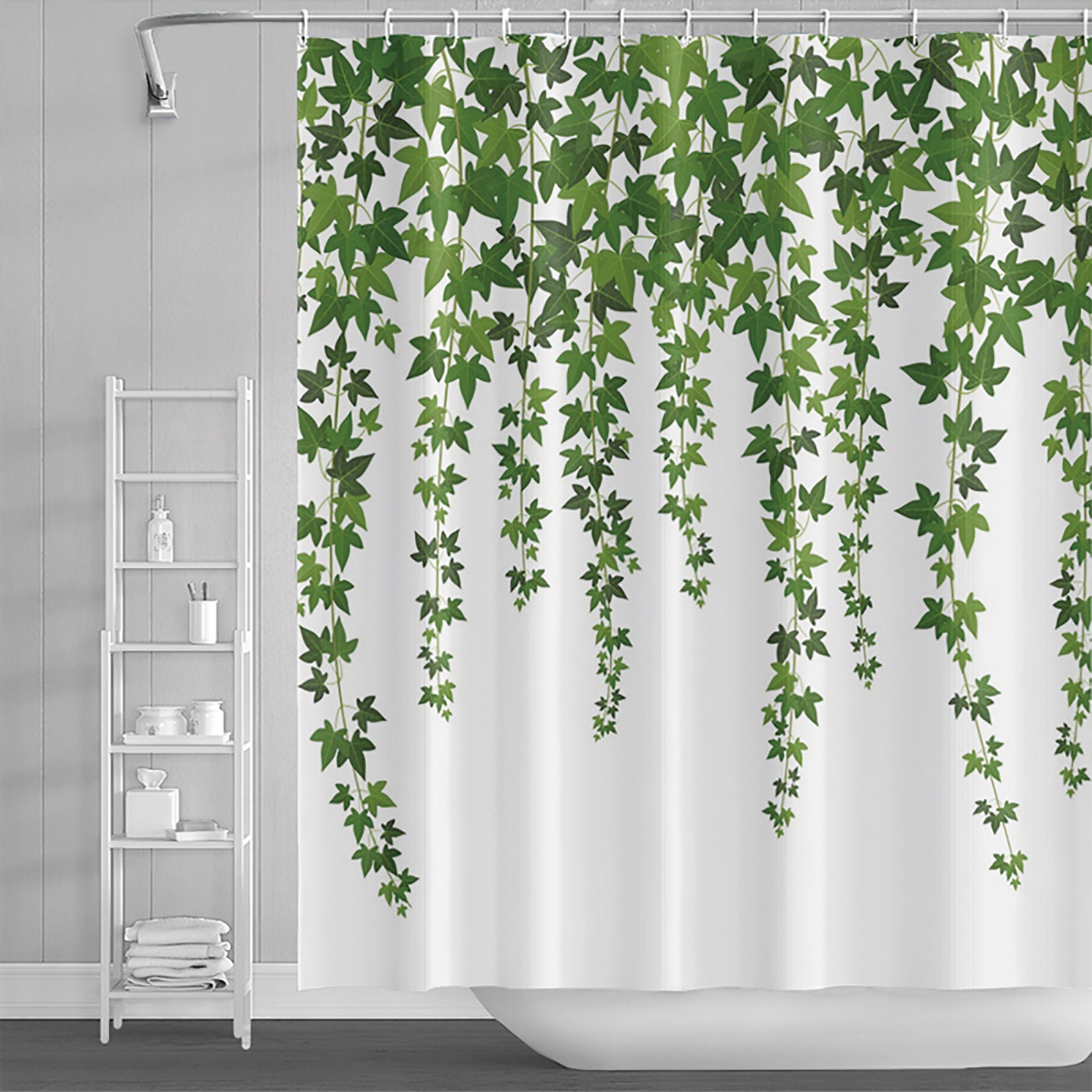 Spring Botanical Plant Branch Bouquet Shower Curtain With Green Leaves For Your Bathroom