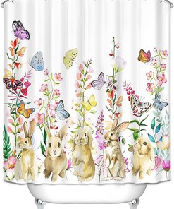 Spring Bunny Shower Curtain Watercolor Flowers With Luxury Shower Curtains