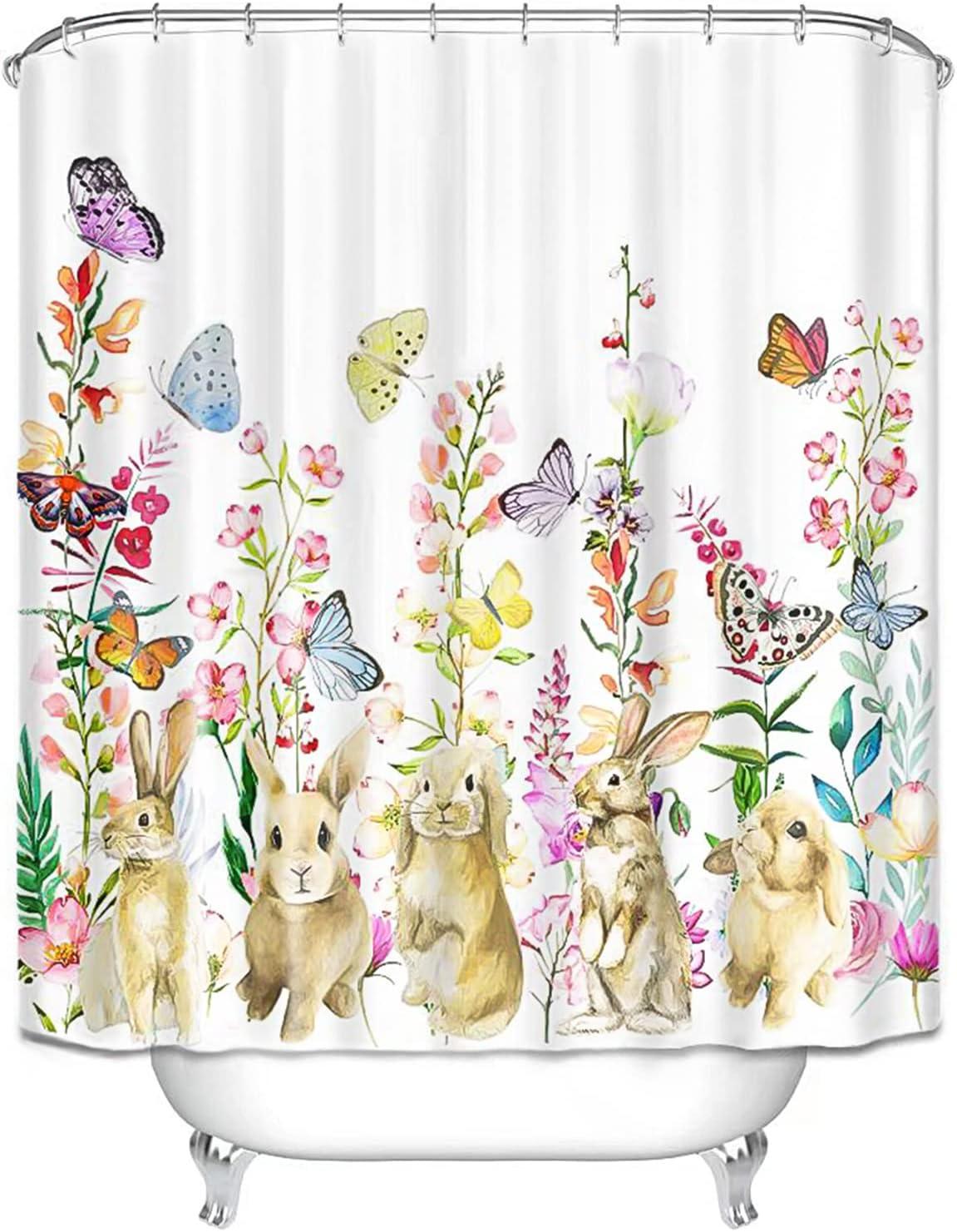 Spring Bunny Shower Curtain Watercolor Flowers With Luxury Shower Curtains