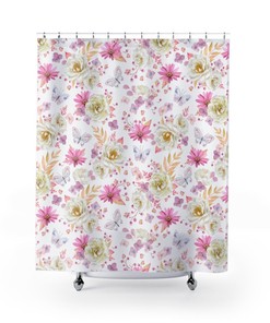 Spring Butterflies and Roses Shower Curtain with Feminine Design for Her