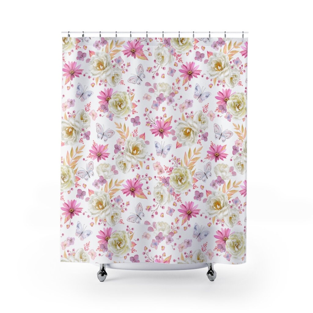 Spring Butterflies and Roses Shower Curtain with Feminine Design for Her
