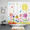 Spring Cartoon Flowers and Butterflies Bathroom Curtain for a Playful Look