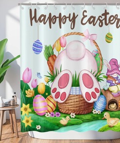 Spring Colorful Easter Eggs With Floral Shower Curtain For Bathroom 