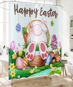Spring Colorful Easter Eggs With Floral Shower Curtain For Bathroom