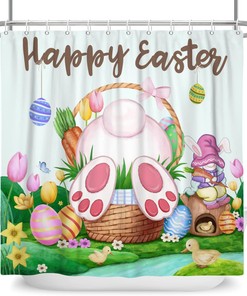 Spring Colorful Easter Eggs With Floral Shower Curtain For Bathroom