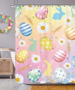 Spring Colorful Flower With Happy Easter Eggs Unique Shower Curtains Print Funny Pastel Shower Curtain