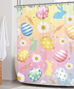 Spring Colorful Flower With Happy Easter Eggs Unique Shower Curtains Print Funny Pastel Shower Curtain
