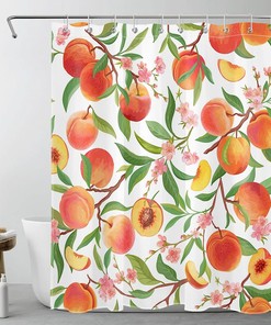 Spring Country Peach Floral Shower Curtain With White Background,