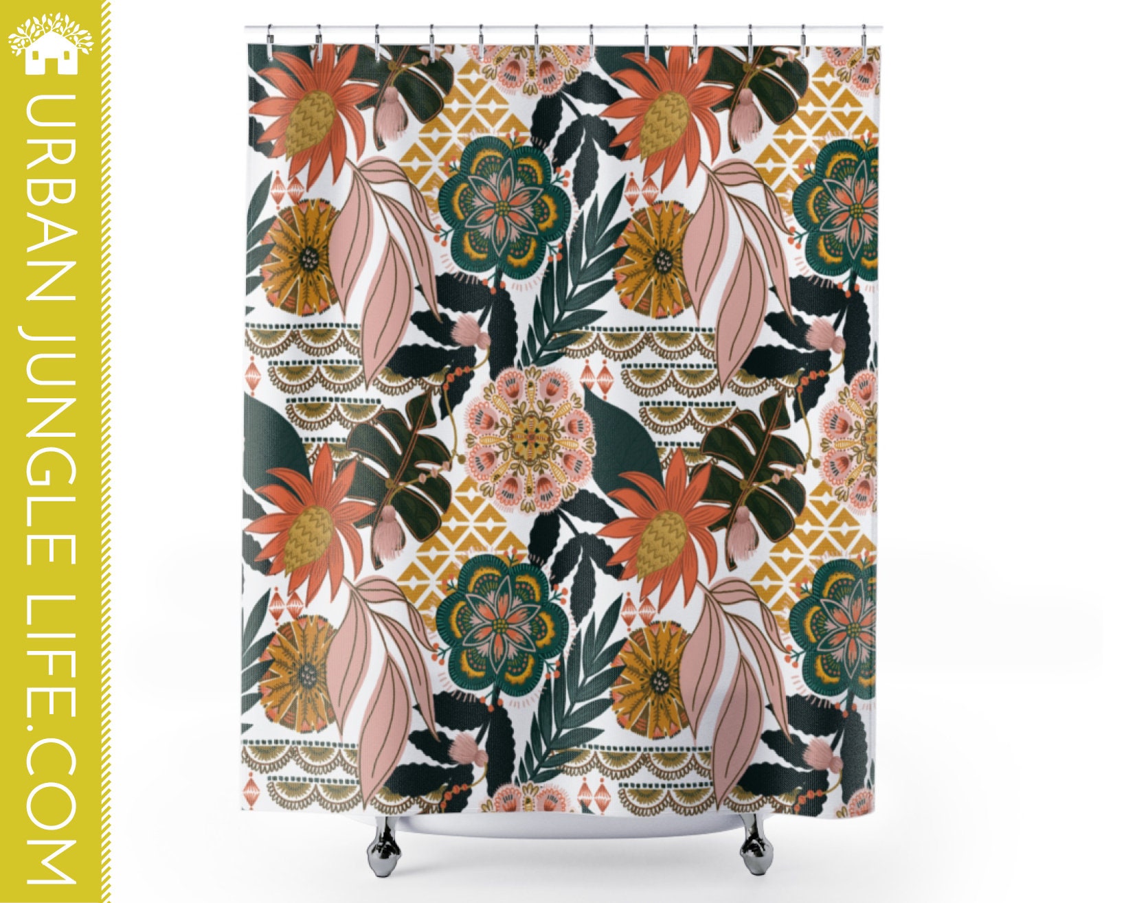 Spring Daisies and Butterflies Shower Curtain for Nature-themed Bathroom Decorating