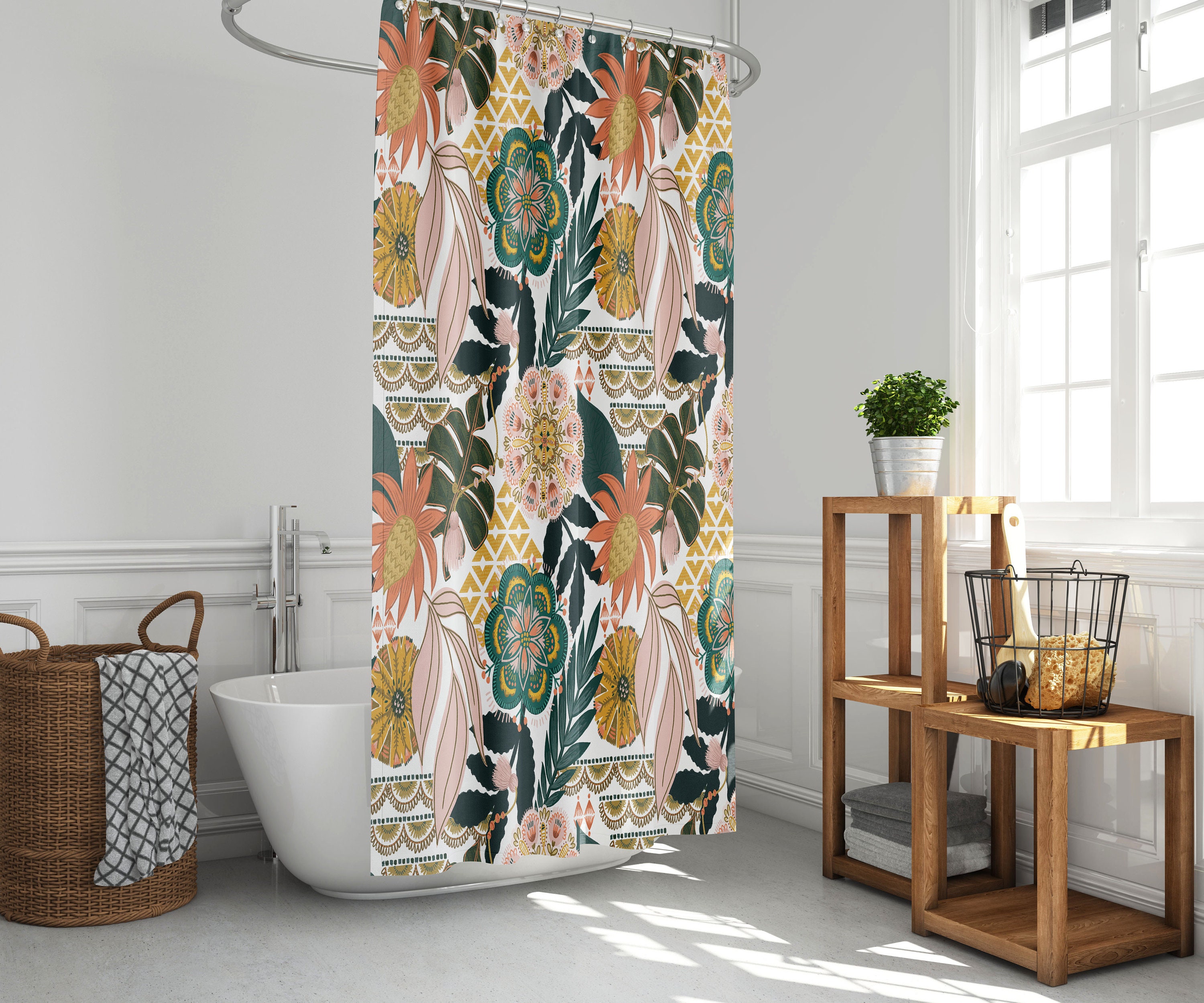 Spring Daisies and Butterflies Shower Curtain for Nature-themed Bathroom Decorating