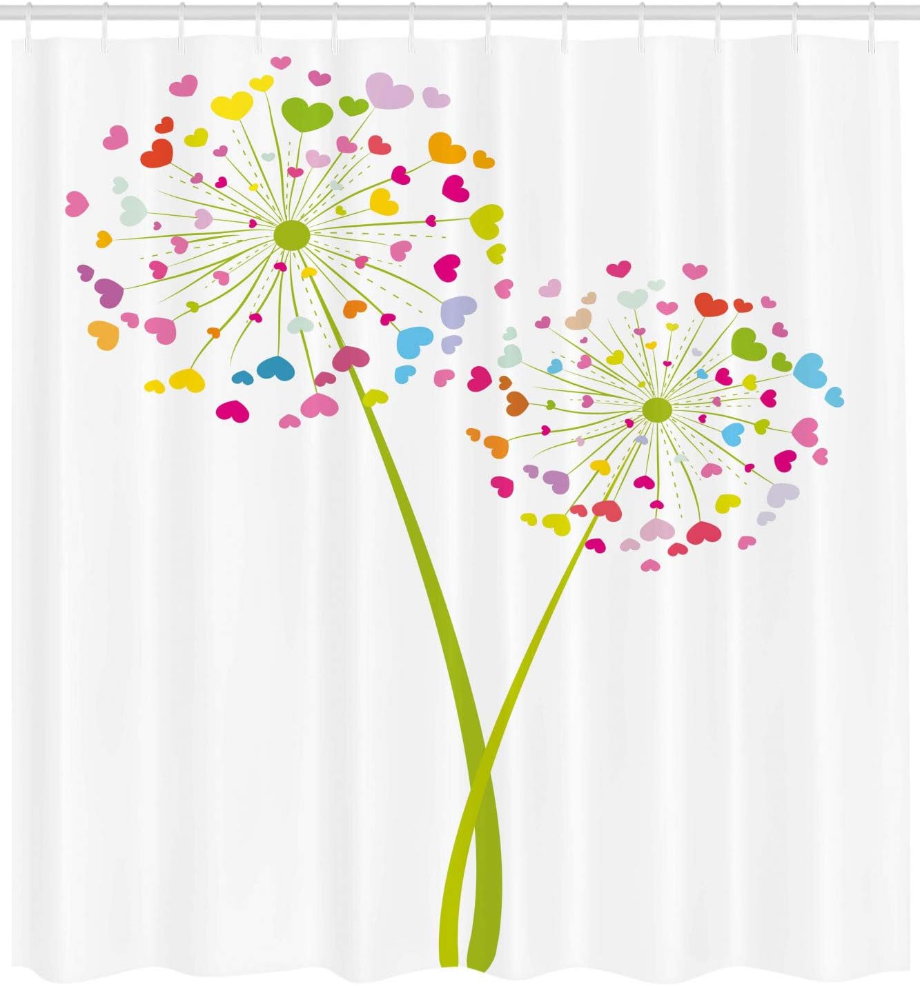 Spring Dandelion Flowers With Heart Shaped Petals Shower Curtain, Romance Valentines Design Cloth Fabric Bathroom Decors - Image 2