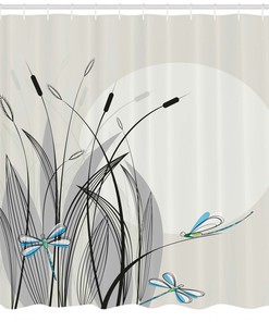 Spring Dragonflies on Flowers Shower Curtain - Nature Themed Bathroom Decor