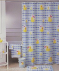 Spring Duck Patterned Shower Curtain with Polka Dots