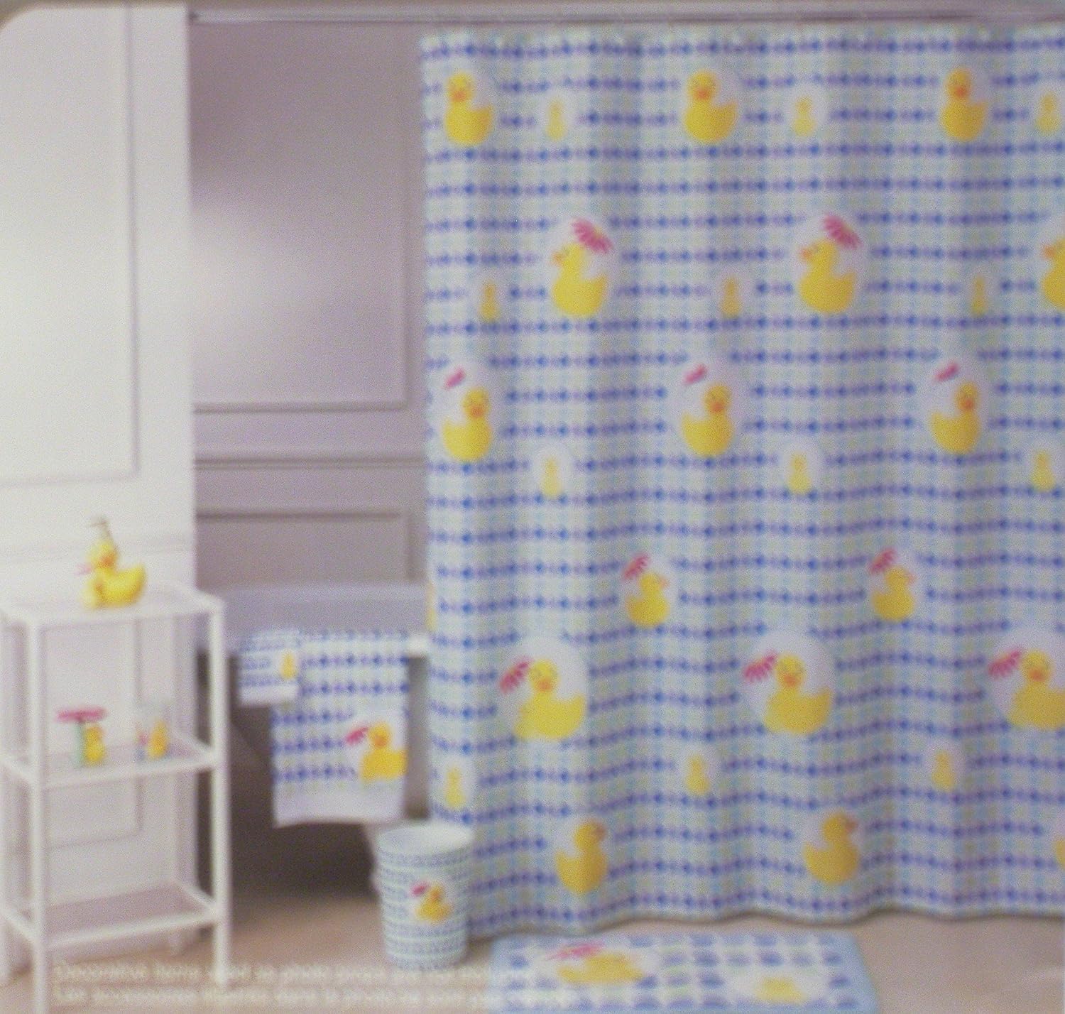 Spring Duck Patterned Shower Curtain with Polka Dots