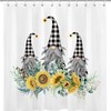 Spring Floral Botanical Shower Curtain with Hummingbirds and Gnomes for Bathroom Decoration
