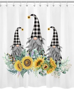 Spring Floral Botanical Shower Curtain with Hummingbirds and Gnomes for Bathroom Decoration
