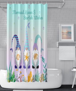 Spring Floral Botanical Shower Curtain with Hummingbirds and Gnomes for Bathroom Decoration
