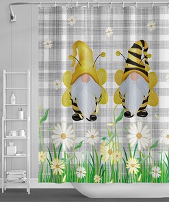 Spring Floral Botanical Shower Curtain with Hummingbirds and Gnomes for Bathroom Decoration