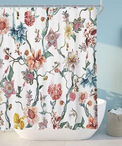 Spring Floral Pattern Shower Curtain - Vintage Botanical Shower Curtain for Bathroom Decor