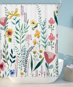 Spring Floral Pattern Shower Curtain - Vintage Botanical Shower Curtain for Bathroom Decor