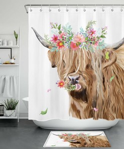 Spring Flower Farm Animal Cow Shower Curtain - Funny Bathroom Decor