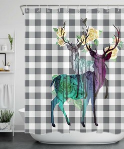 Spring Flower Shower Curtain - Elk Shaded Grid Shower Curtain for Nature-Inspired Bathroom Decor