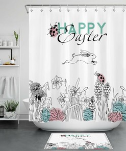 Spring Flowers And Rabbit Easter Shower Curtain For Bathroom Accessories
