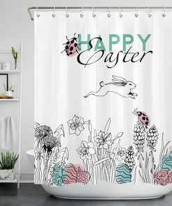 Spring Flowers And Rabbit Easter Shower Curtain For Bathroom Accessories
