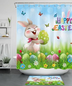 Spring Flowers Easter Rabbit Shower Curtain For Bathroom Decor