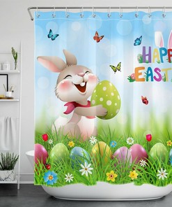 Spring Flowers Easter Rabbit Shower Curtain For Bathroom Decor