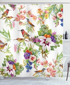 Spring Flowers Print Floral Shower Curtain, Bright And Cheerful Bathroom Atmosphere 