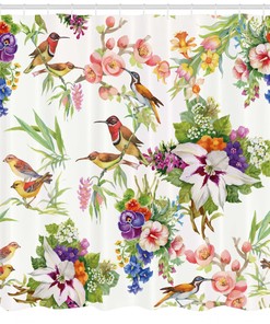 Spring Flowers Print Floral Shower Curtain, Bright And Cheerful Bathroom Atmosphere