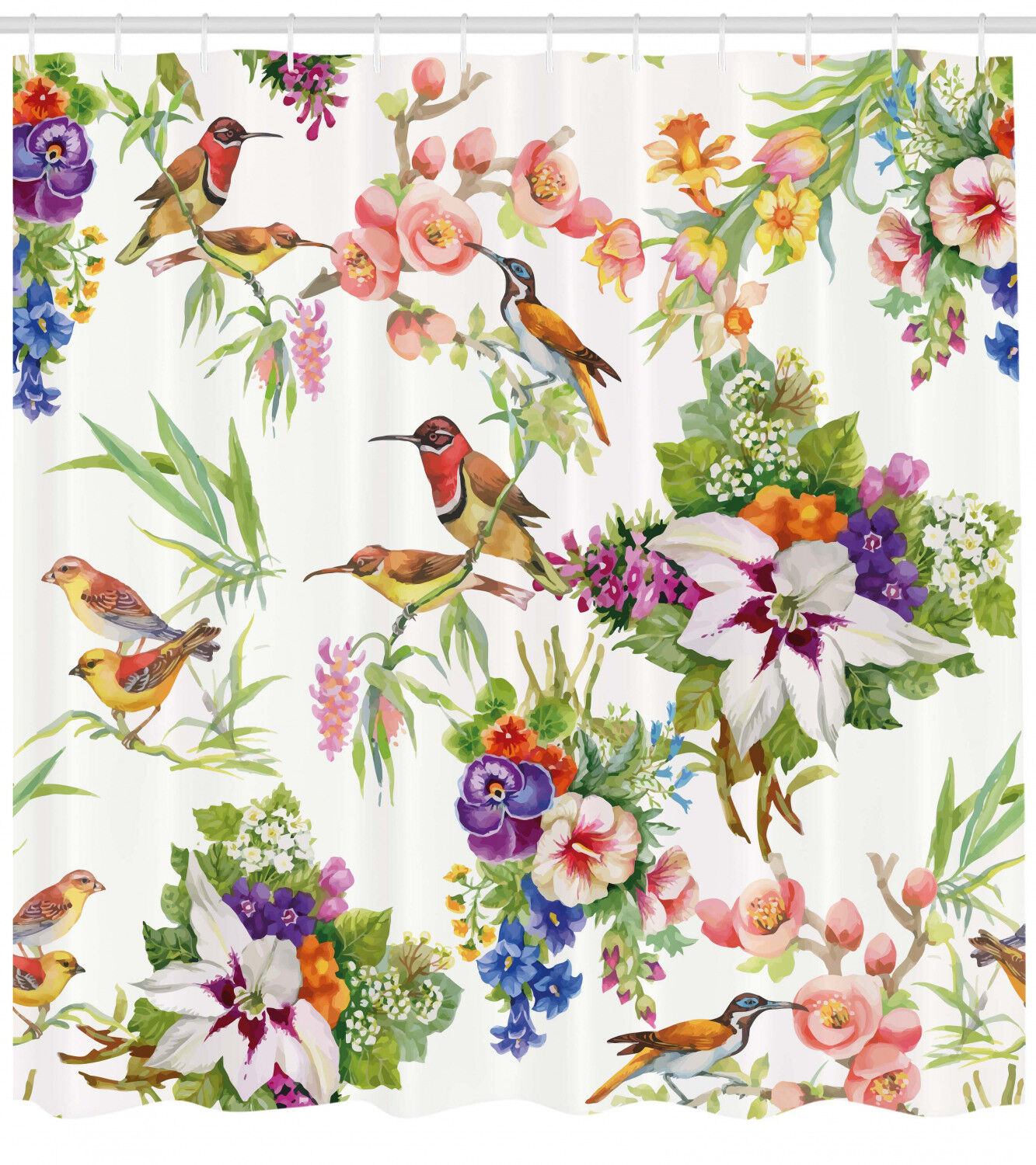 Spring Flowers Print Floral Shower Curtain, Bright And Cheerful Bathroom Atmosphere