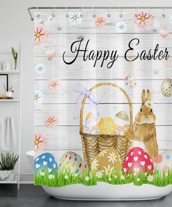 Spring Flowers With Bunny Eggs Shower Curtain For Easter Bathroom Decor