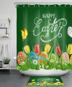 Spring Flowers With Egg Butterfly Shower Curtain For Bathroom Accessory