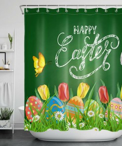 Spring Flowers With Egg Butterfly Shower Curtain For Bathroom Accessory