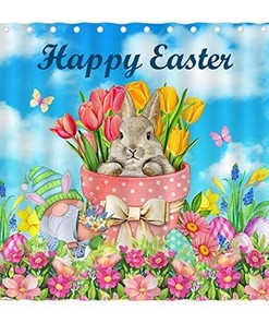 Spring Flowers With Gnomes And Easter Eggs Shower Curtain For Bathroom