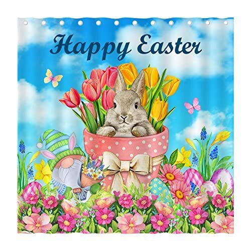 Spring Flowers With Gnomes And Easter Eggs Shower Curtain For Bathroom