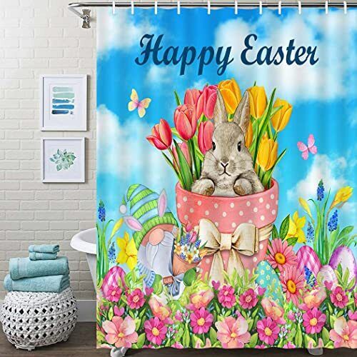 Spring Flowers With Gnomes And Easter Eggs Shower Curtain For Bathroom